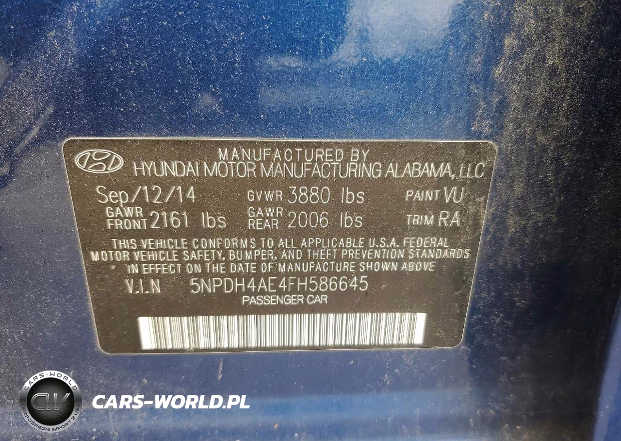 2015 Hyundai Elantra Se VIN:5NPDH4AE4FH586645 - 12