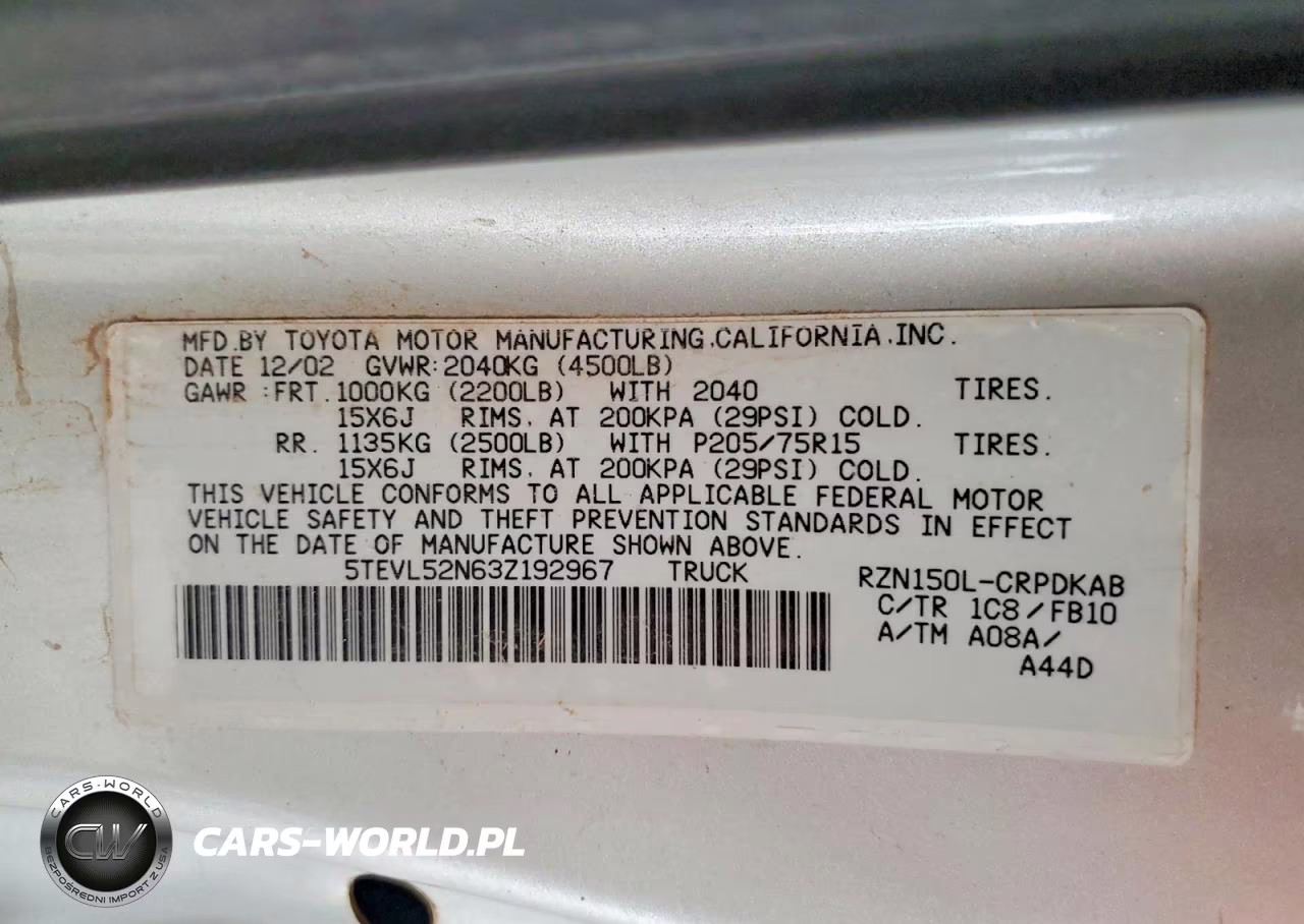 2003 Toyota Tacoma VIN:5TEVL52N63Z192967 - 12
