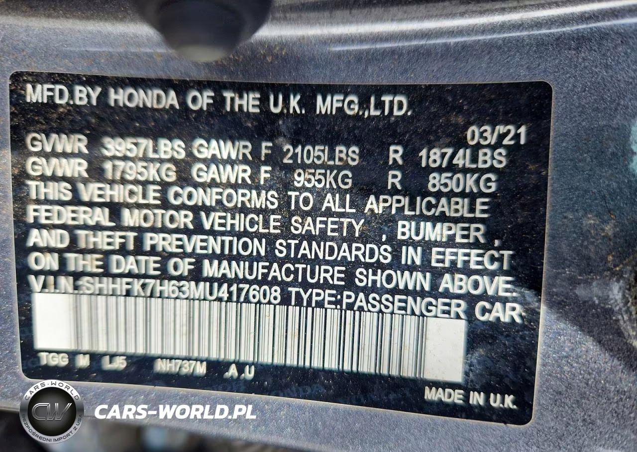 2021 Honda Civic Ex VIN:SHHFK7H63MU417608 - 12