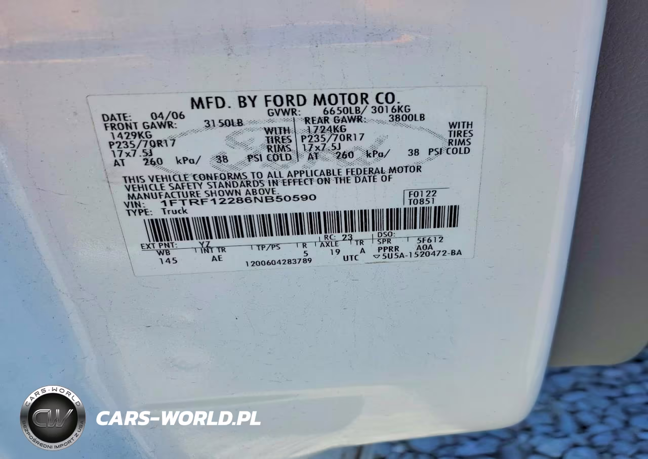 2006 Ford F150 VIN:1FTRF12286NB50590 - 12