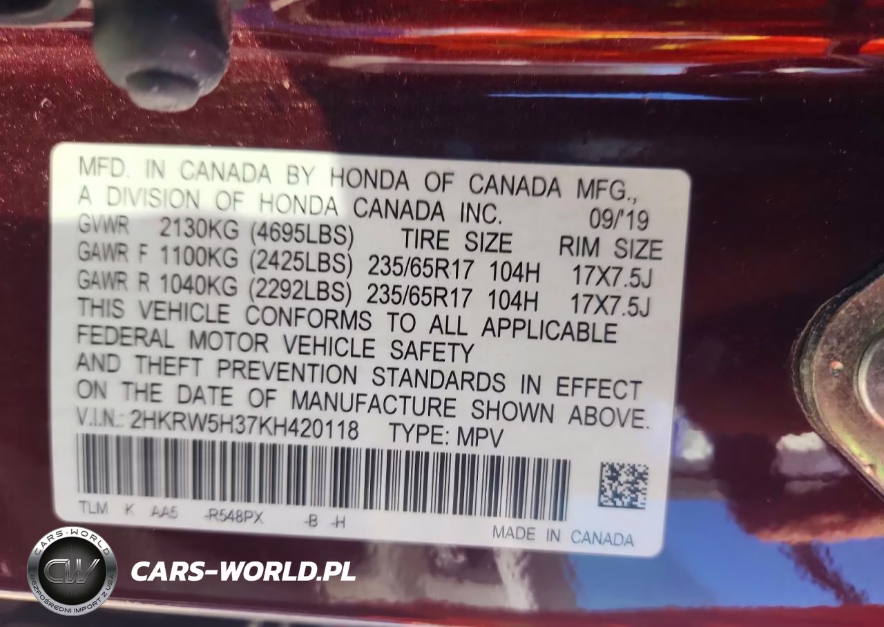 2019 Honda Cr-V Lx VIN:2HKRW5H37KH420118 - 12