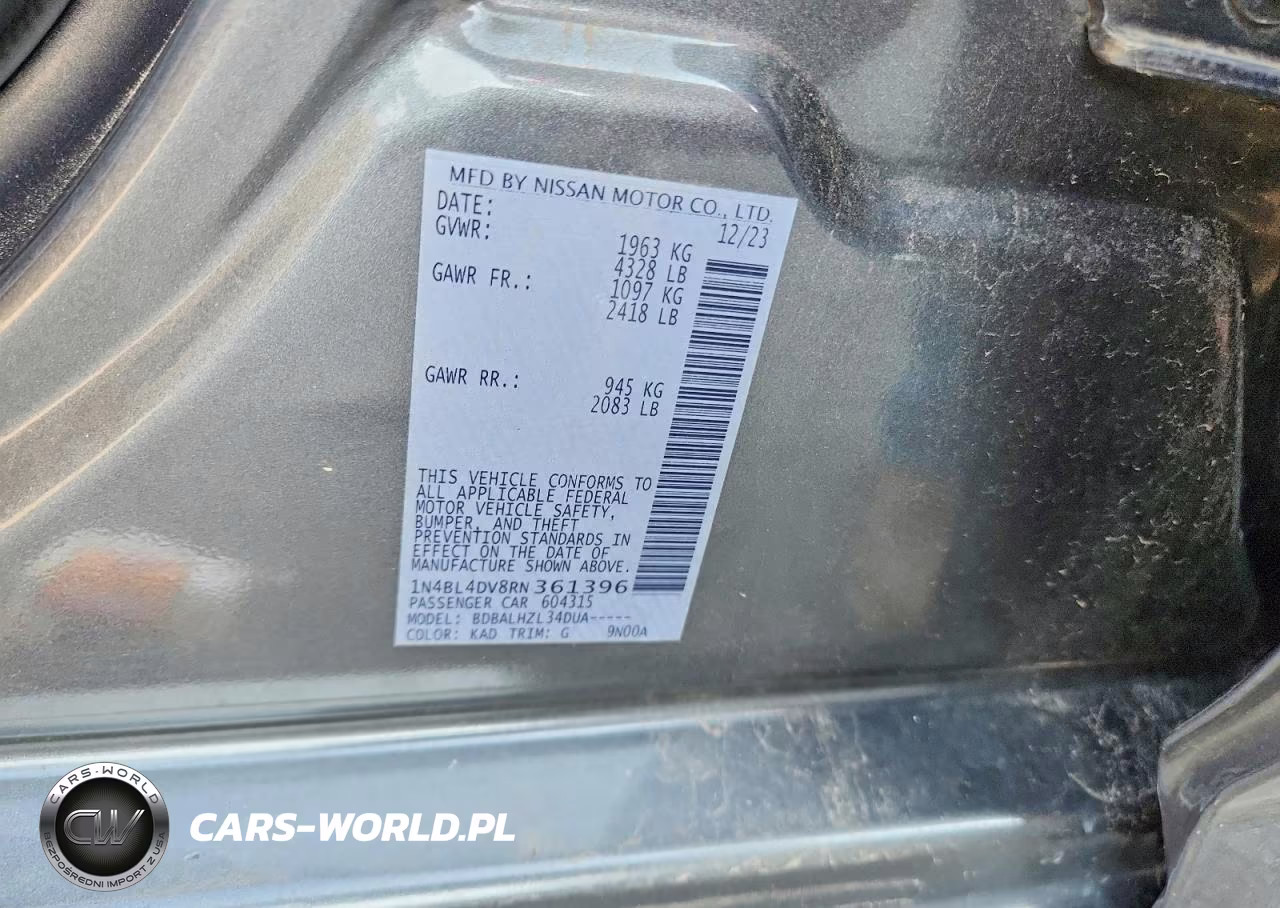 2024 Nissan Altima Sv VIN:1N4BL4DV8RN361396 - 12