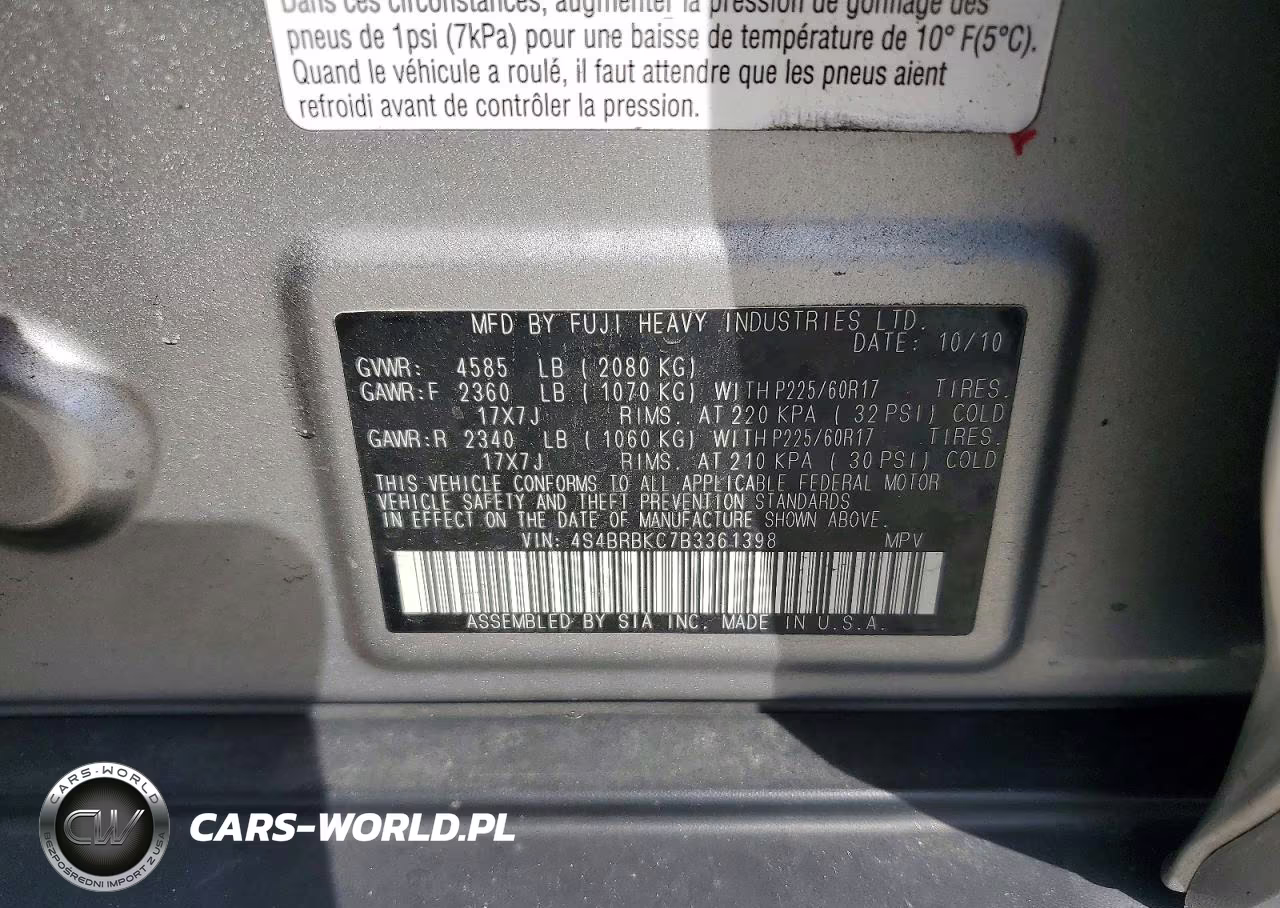 2011 Subaru Outback 2.5I Limited VIN:4S4BRBKC7B3361398 - 13