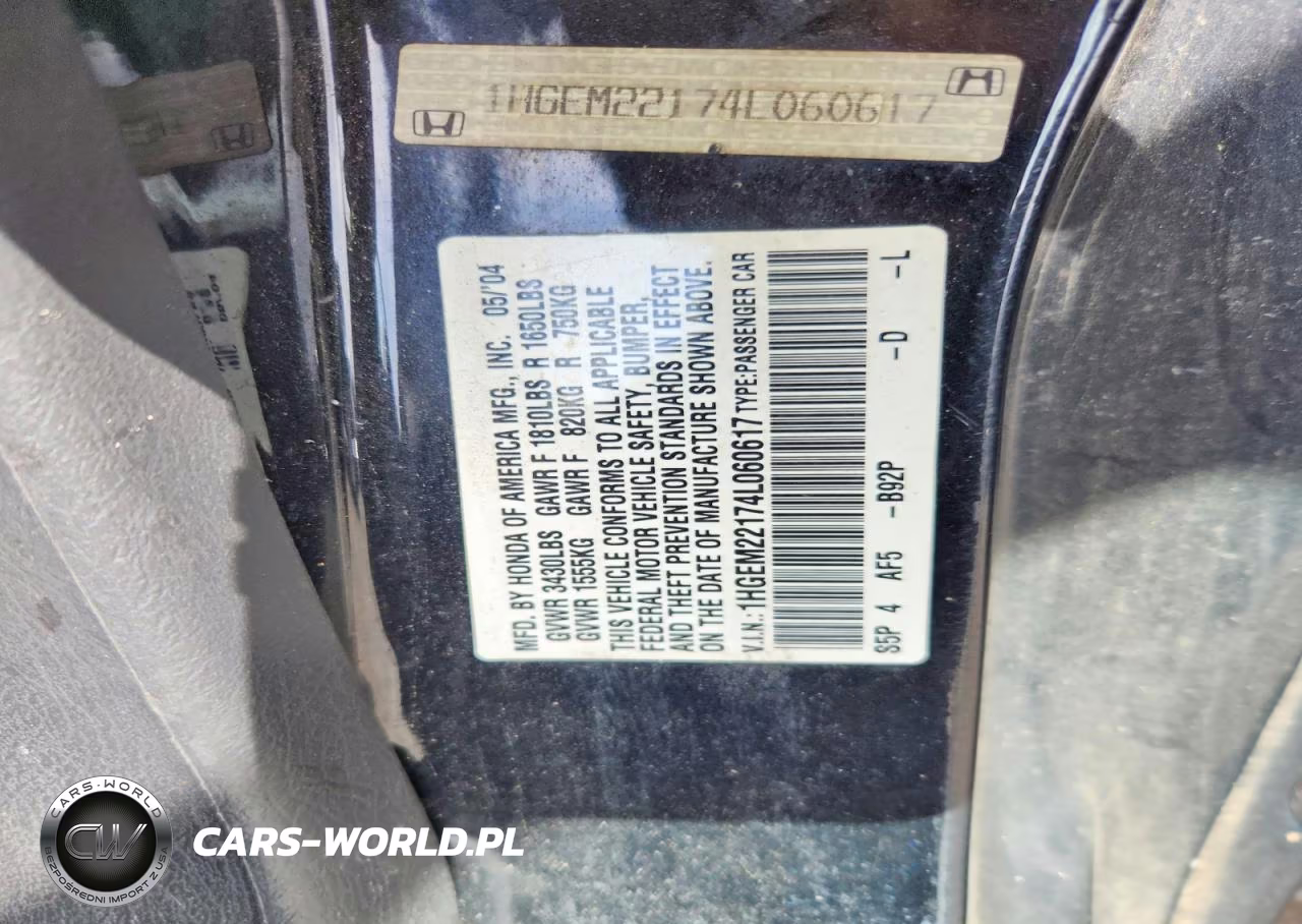 2004 Honda Civic Dx Vp VIN:1HGEM22174L060617 - 12
