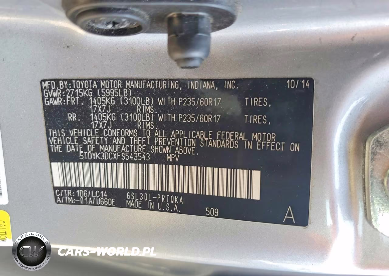 2015 Toyota Sienna Xle 8-Passenger VIN:5TDYK3DCXFS543543 - 14