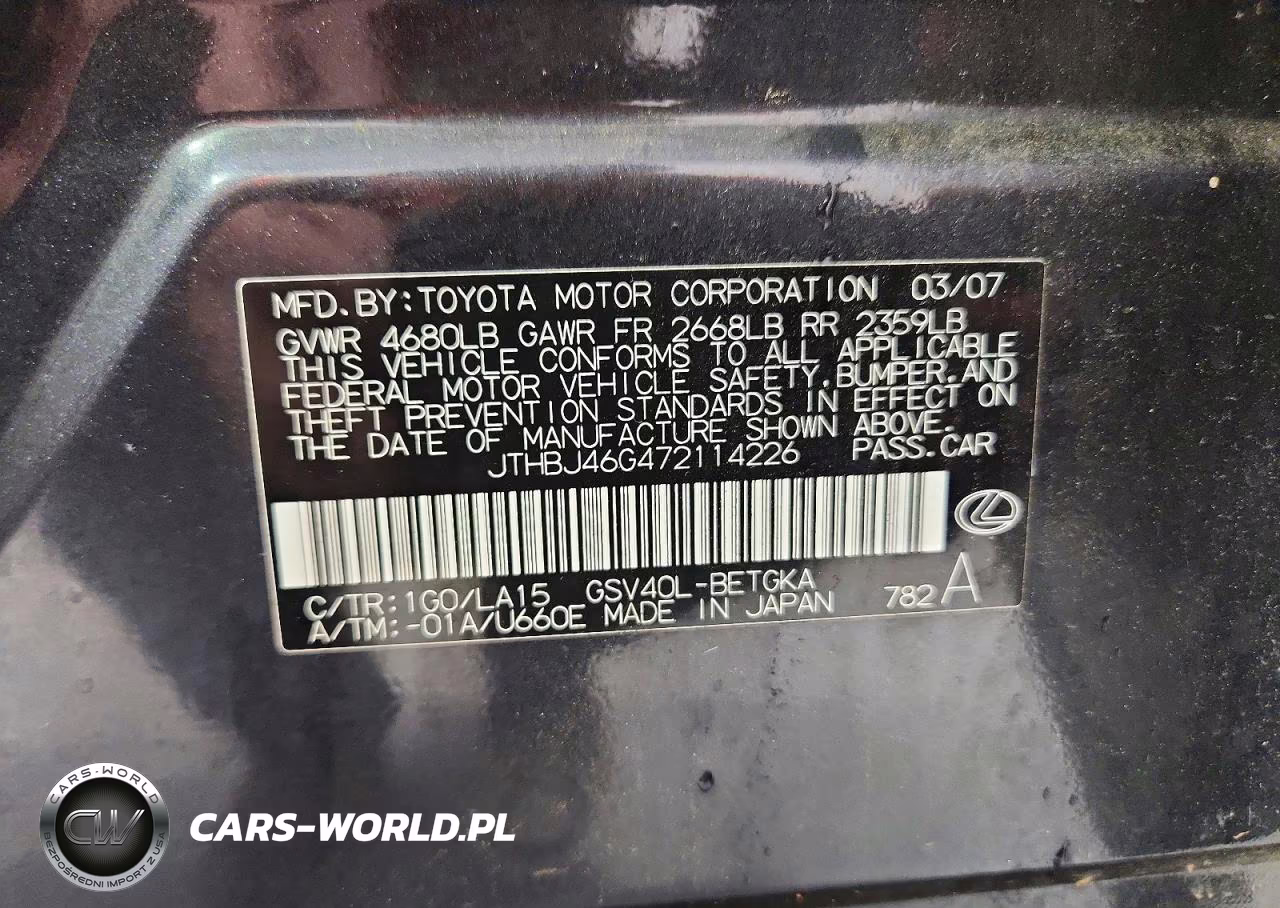2007 Lexus Es 350 VIN:JTHBJ46G472114226 - 12