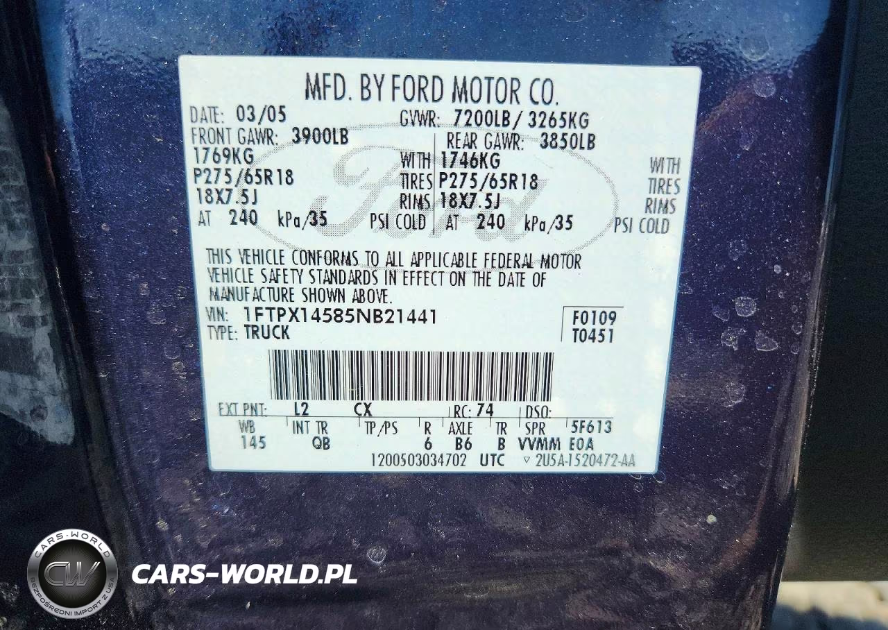 2005 Ford F150 VIN:1FTPX14585NB21441 - 12