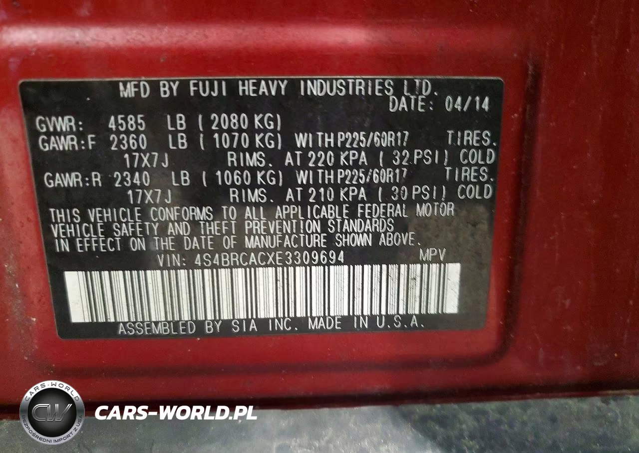 2014 Subaru Outback 2.5I VIN:4S4BRCACXE3309694 - 13