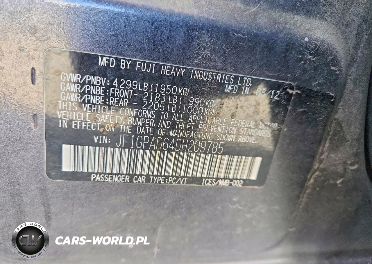 2013 Subaru Impreza Premium VIN:JF1GPAD64DH209785 - 12
