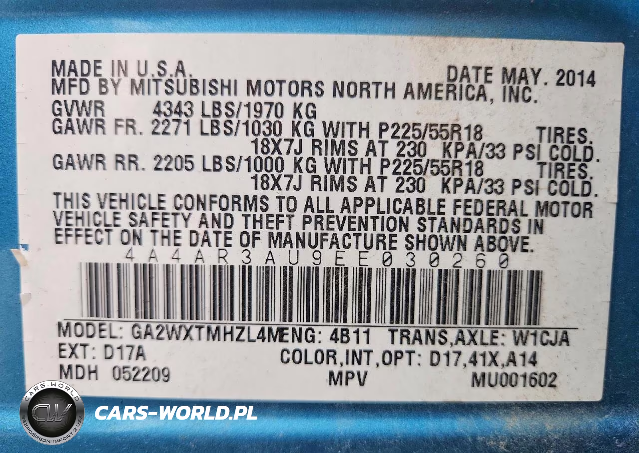2014 Mitsubishi Outlander Sport Es VIN:4A4AR3AU9EE030260 - 13