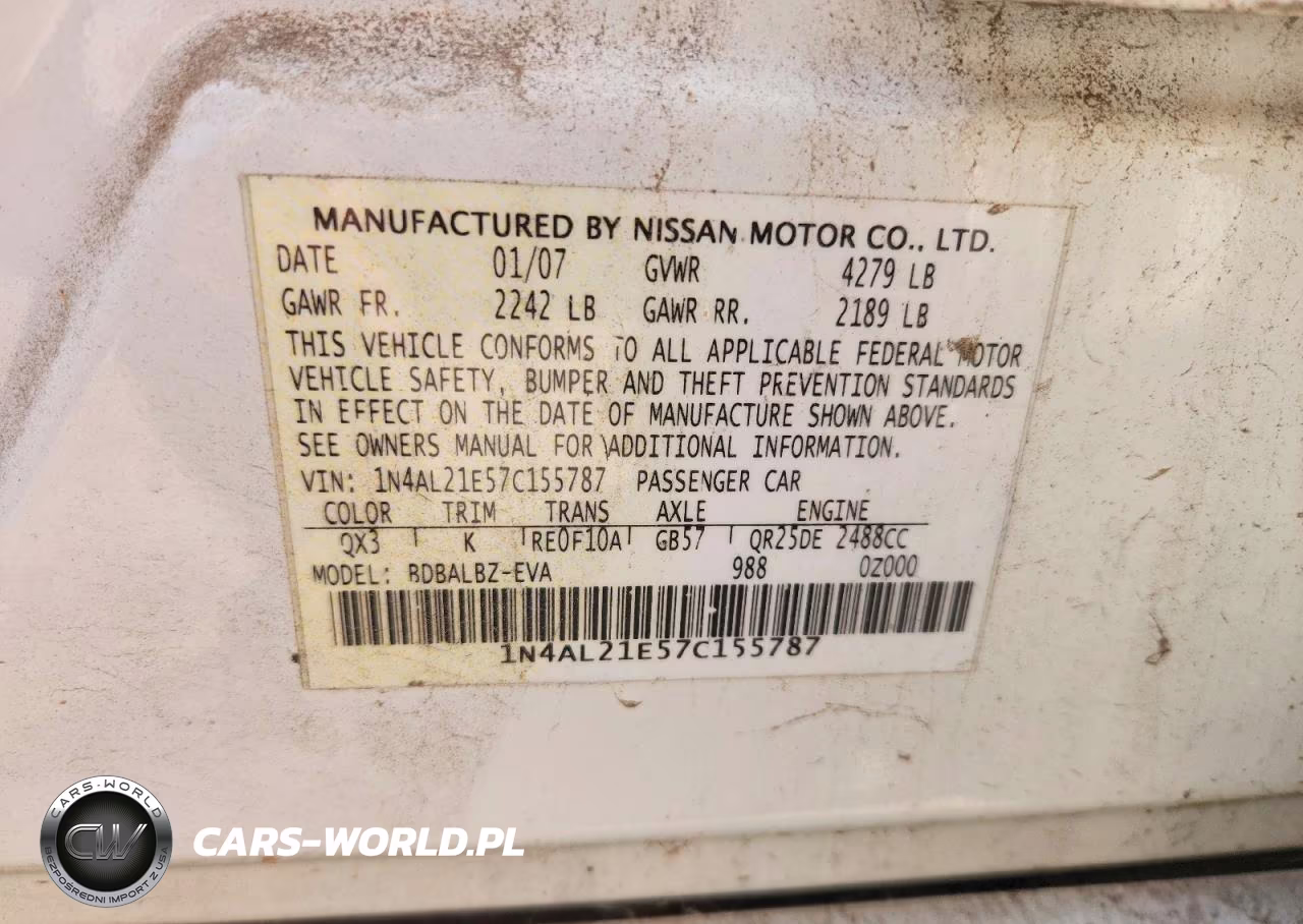2007 Nissan Altima 2.5 VIN:1N4AL21E57C155787 - 12