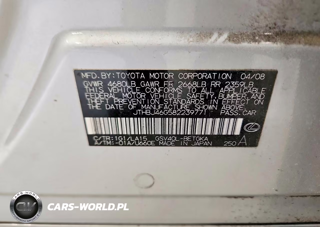 2008 Lexus Es 350 VIN:JTHBJ46G582239771 - 12