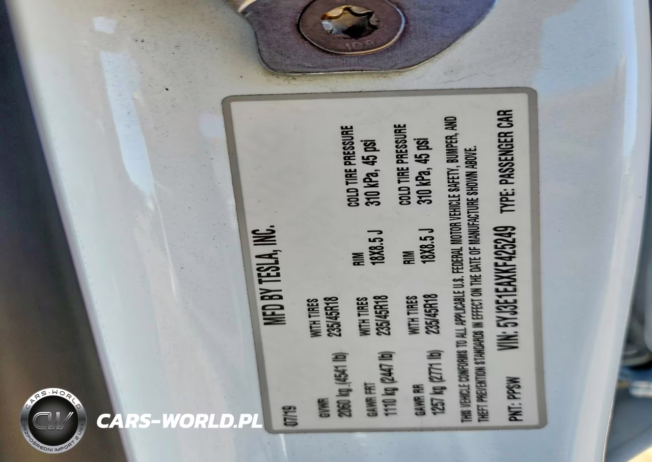 2019 Tesla Model 3 VIN:5YJ3E1EAXKF425249 - 12