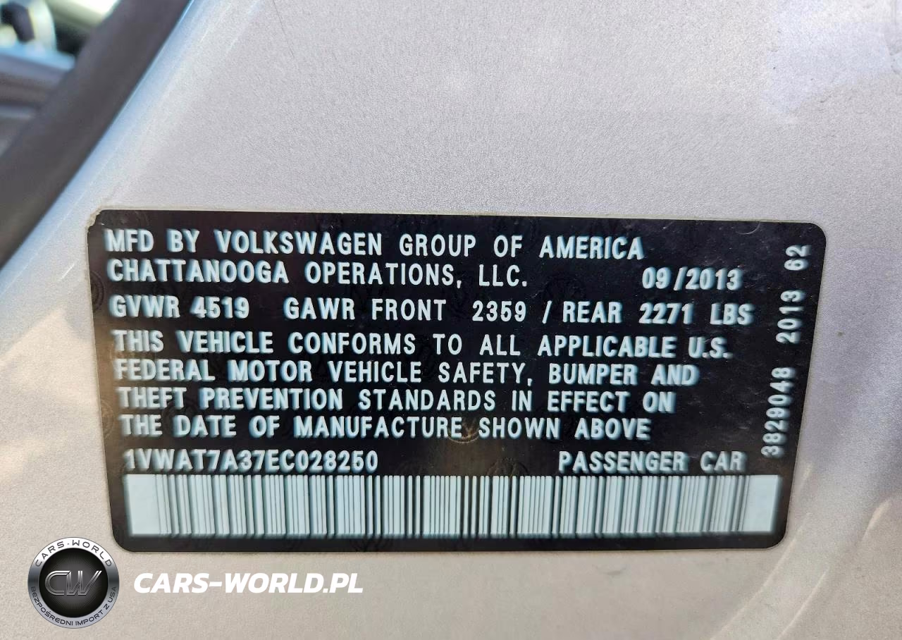 2014 Volkswagen Passat S VIN:1VWAT7A37EC028250 - 12