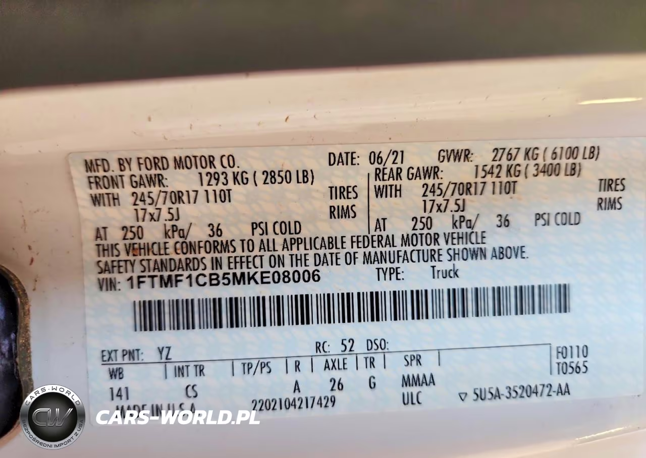 2021 Ford F150 VIN:1FTMF1CB5MKE08006 - 12