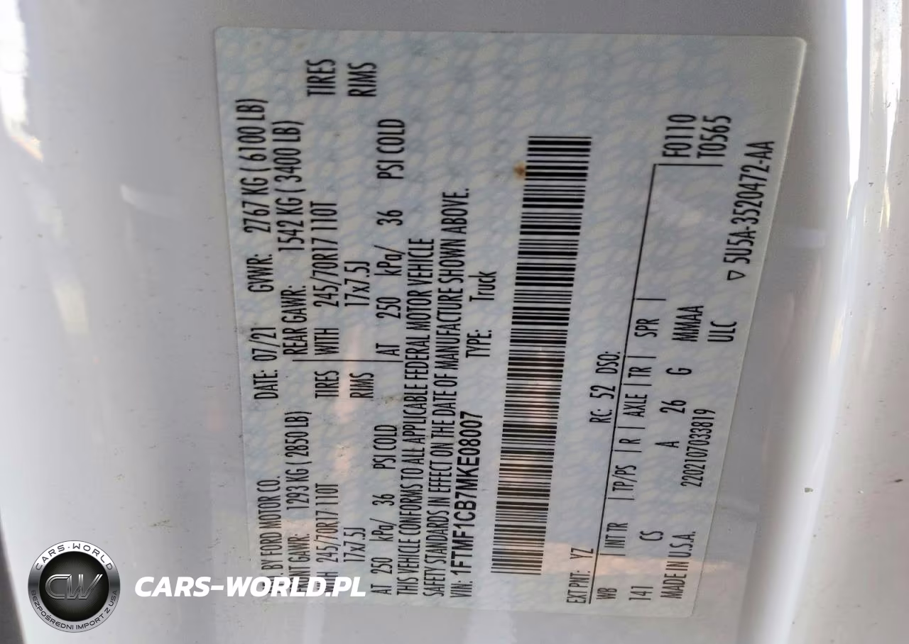 2021 Ford F150 Xl VIN:1FTMF1CB7MKE08007 - 12