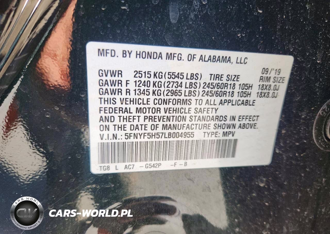 2020 Honda Pilot Exl VIN:5FNYF5H57LB004955 - 13