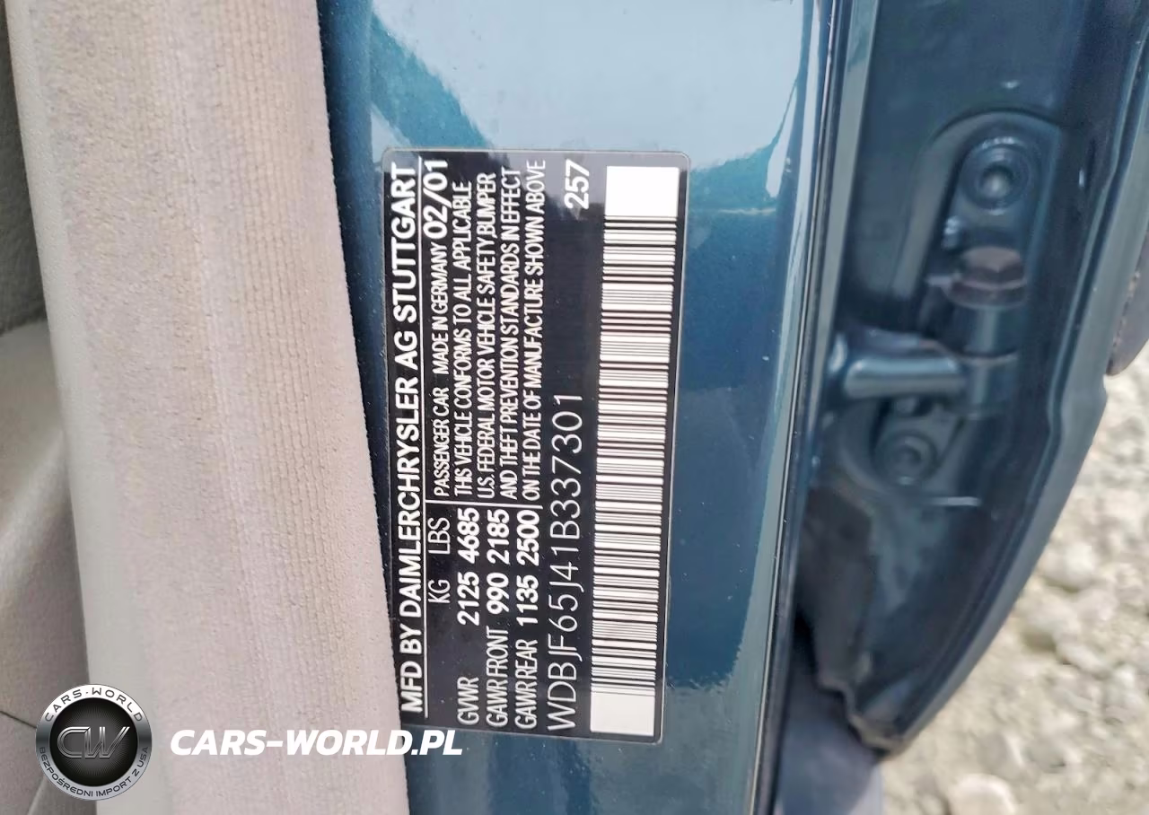 2001 Mercedes-Benz E 320 VIN:WDBJF65J41B337301 - 12