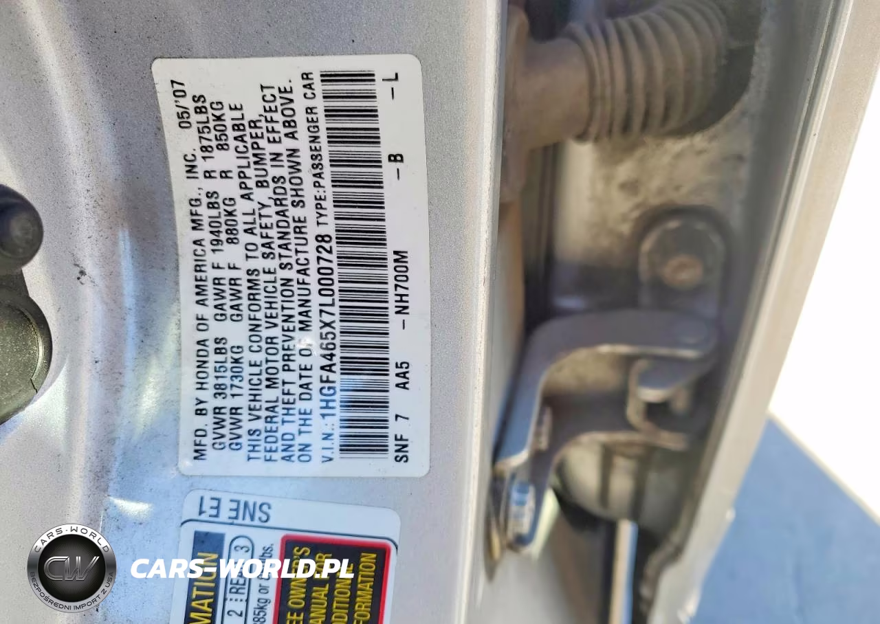 2007 Honda Civic Gx VIN:1HGFA465X7L000728 - 12