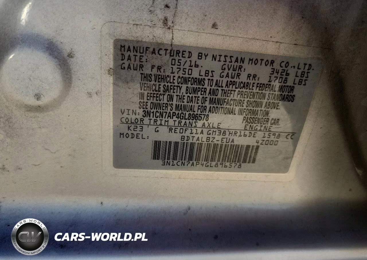 2016 Nissan Versa 1.6 Sv VIN:3N1CN7AP4GL896578 - 12