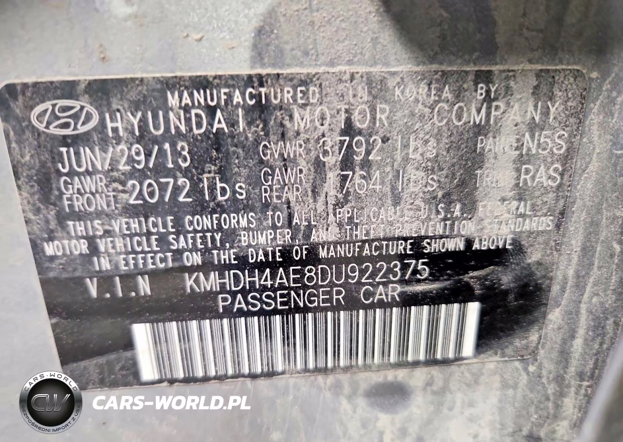 2013 Hyundai Elantra Gls VIN:KMHDH4AE8DU922375 - 12