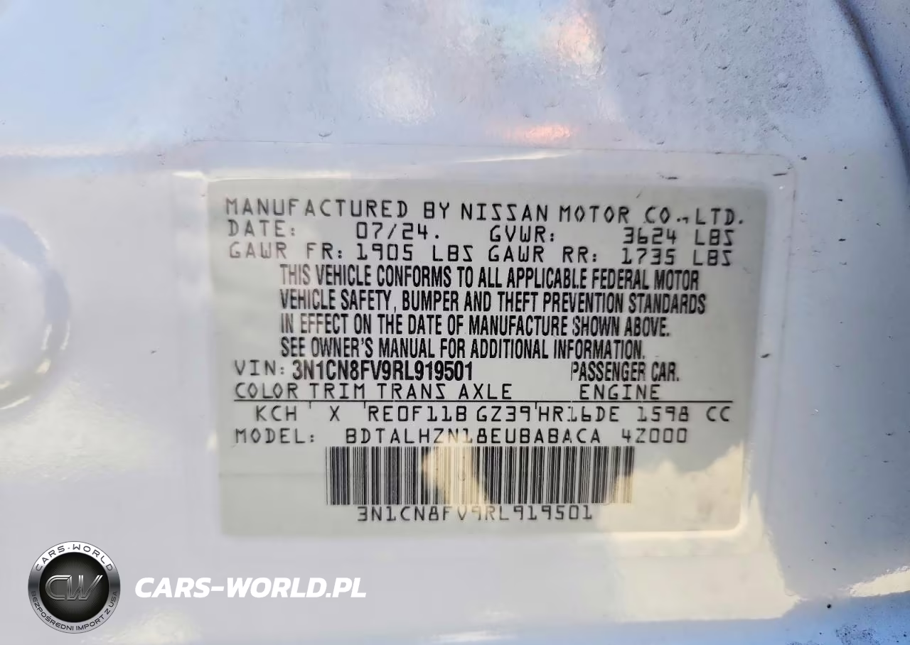 2024 Nissan Versa Sr VIN:3N1CN8FV9RL919501 - 12