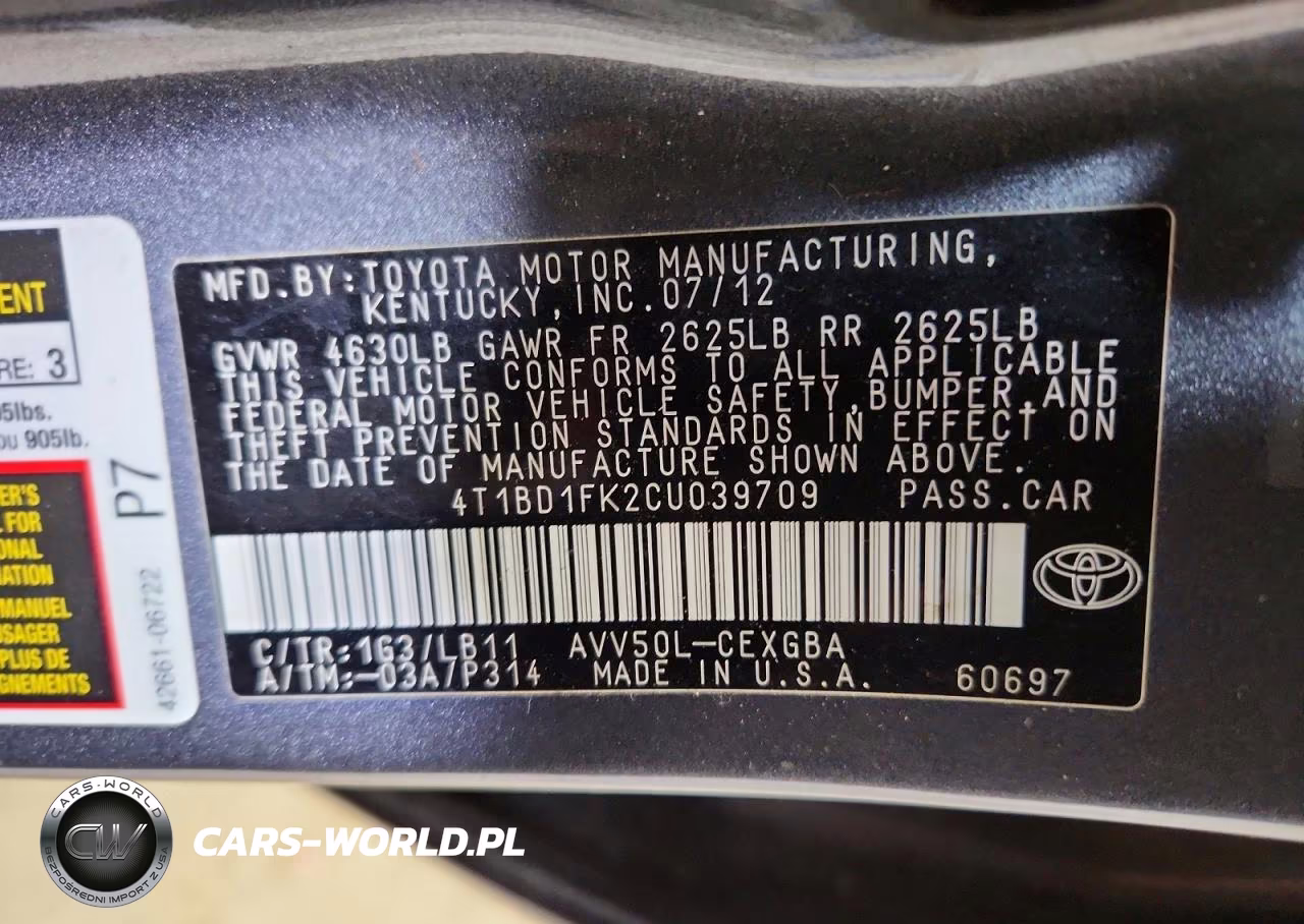 2012 Toyota Camry Hybrid Xle VIN:4T1BD1FK2CU039709 - 12