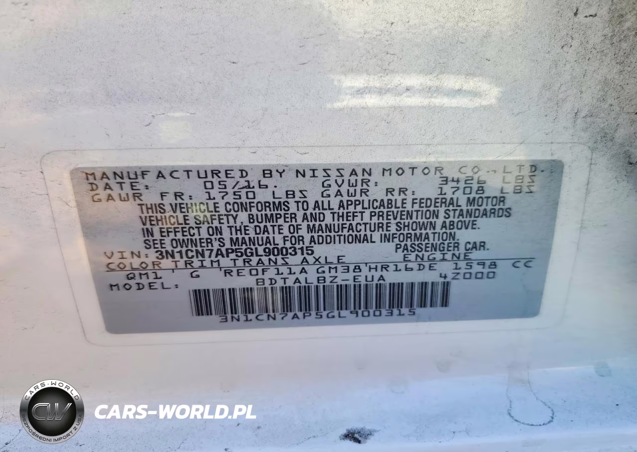 2016 Nissan Versa 1.6 Sv VIN:3N1CN7AP5GL900315 - 12