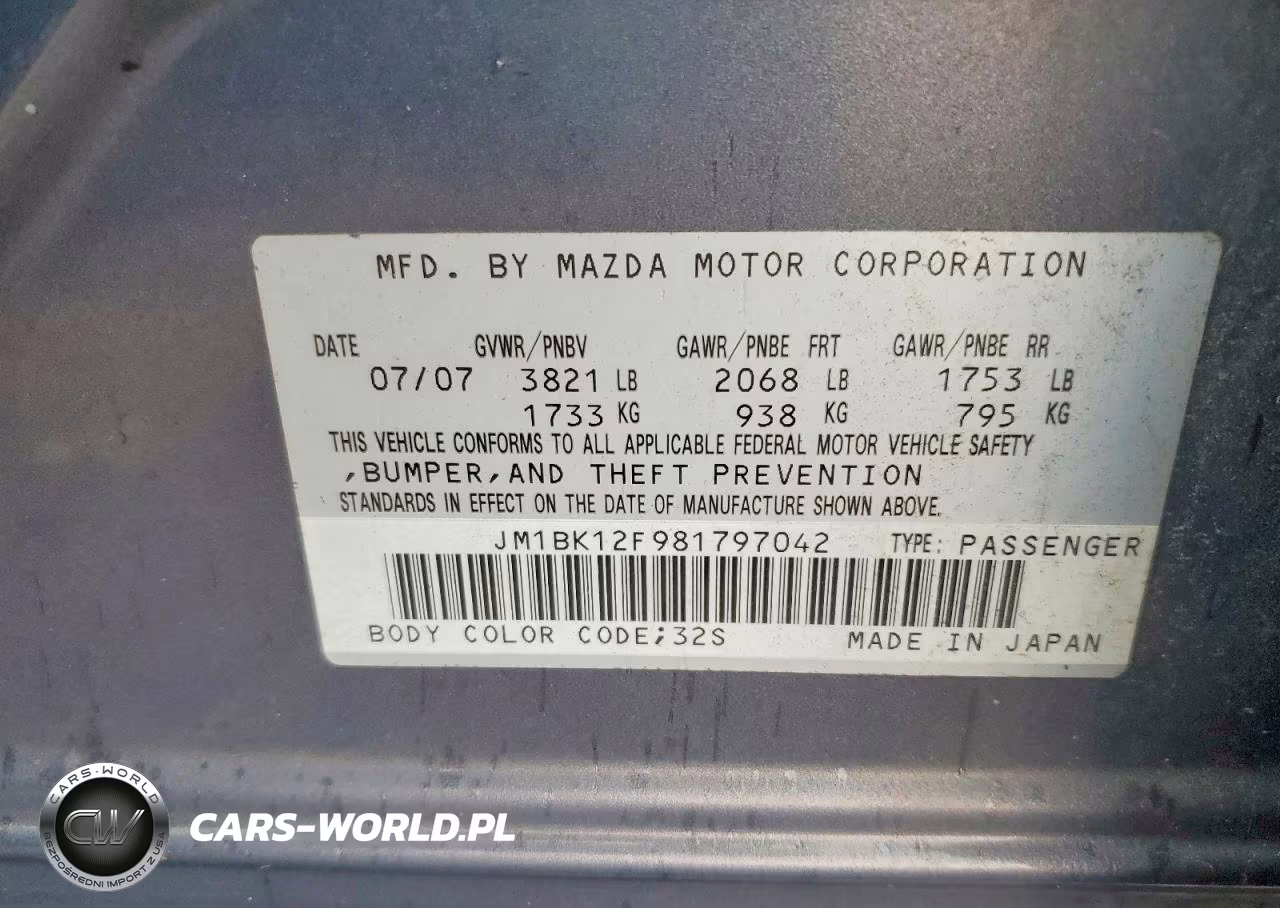 2008 Mazda 3 I VIN:JM1BK12F981797042 - 12