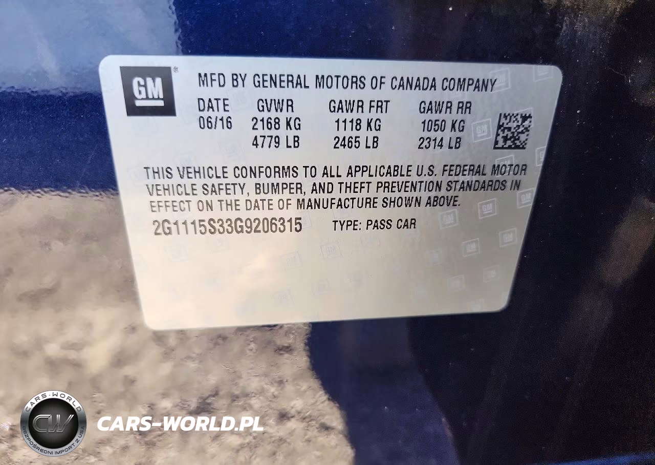 2016 Chevrolet Impala Lt VIN:2G1115S33G9206315 - 12
