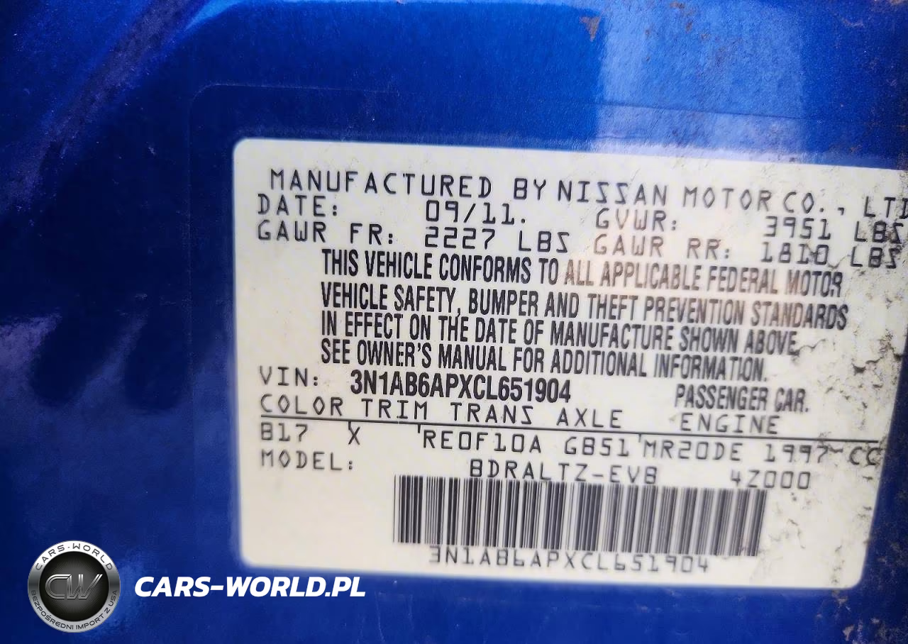 2012 Nissan Sentra 2.0 VIN:3N1AB6APXCL651904 - 12