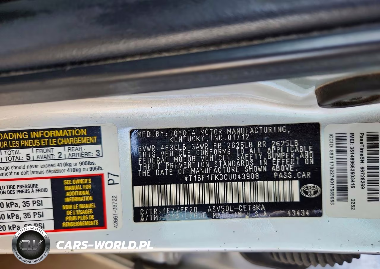 2012 Toyota Camry Se VIN:4T1BF1FK3CU043908 - 12