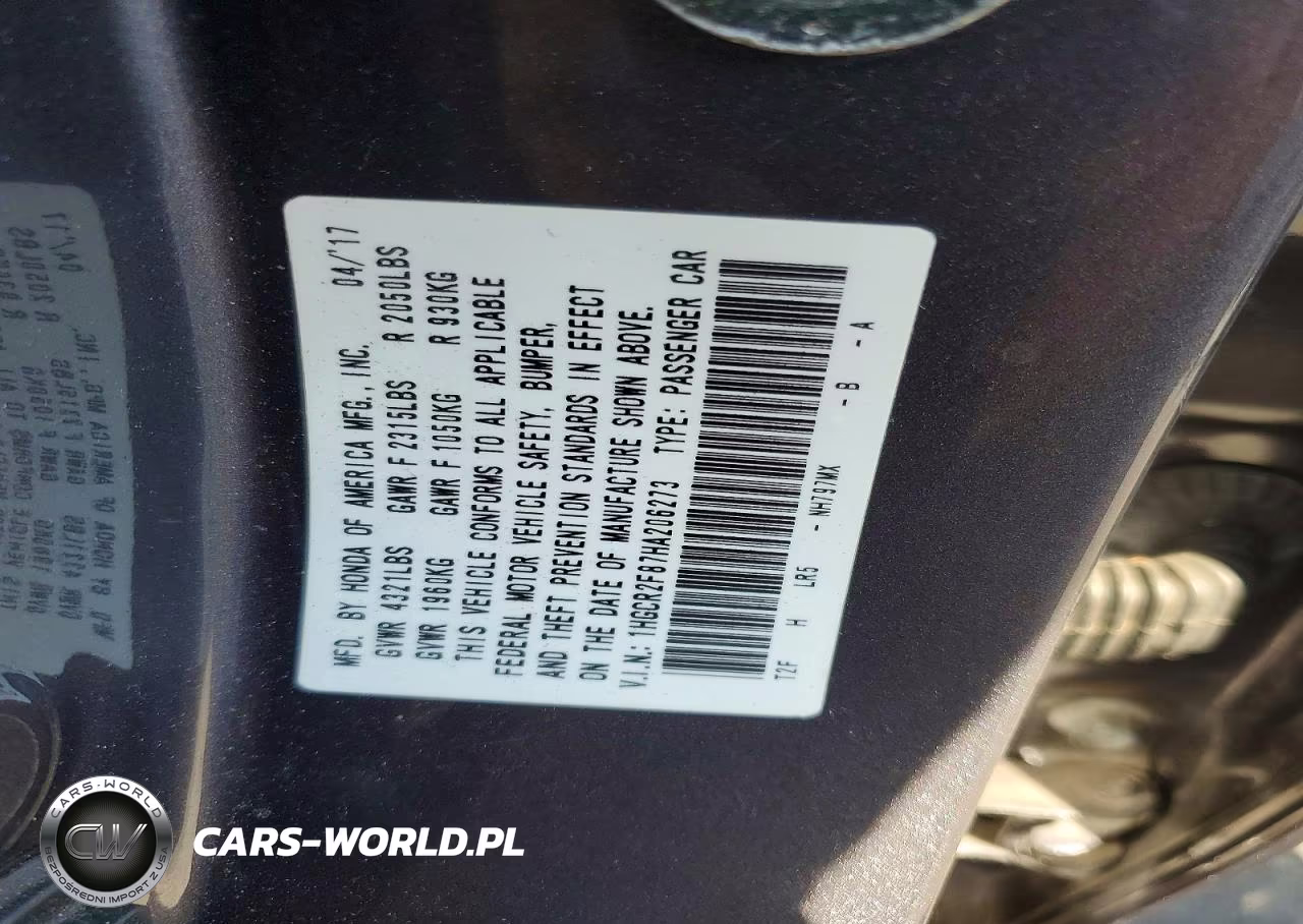 2017 Honda Accord Exl VIN:1HGCR2F87HA206273 - 12