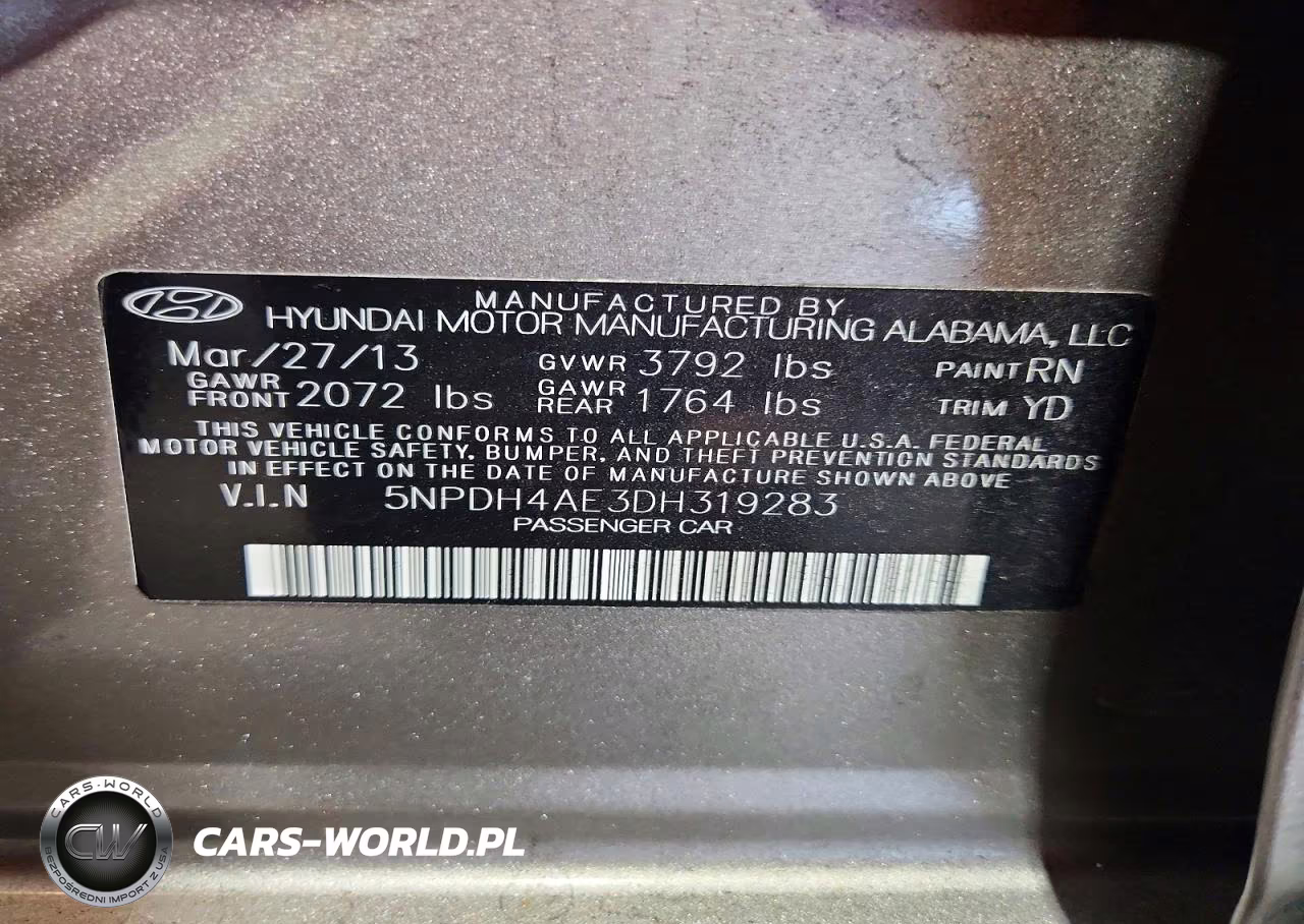 2013 Hyundai Elantra Gls VIN:5NPDH4AE3DH319283 - 13