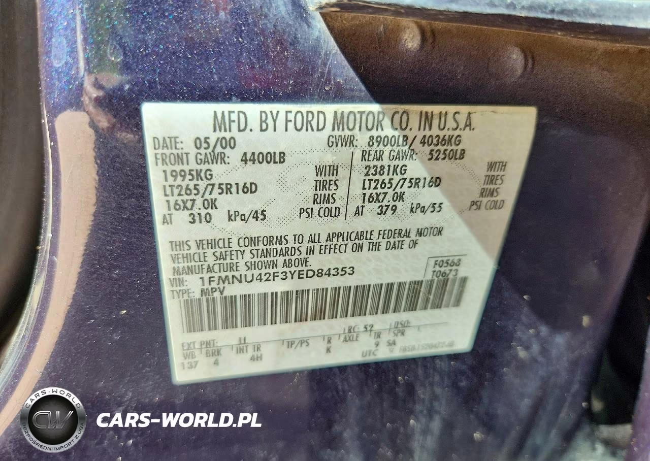 2000 Ford Excursion Limited VIN:1FMNU42F3YED84353 - 13