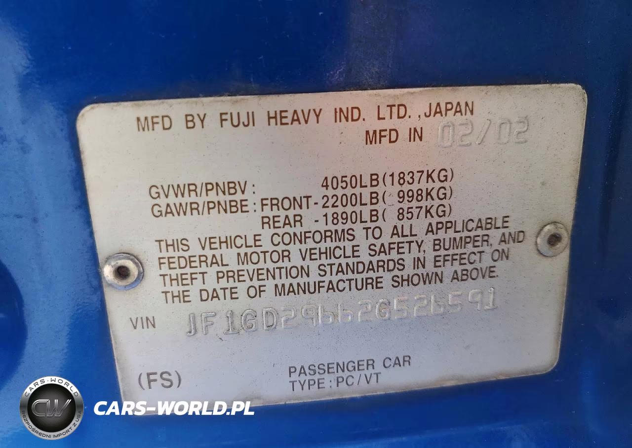 2002 Subaru Impreza Wrx VIN:JF1GD29662G526591 - 12
