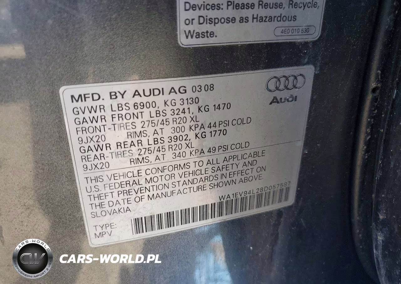 2008 Audi Q7 4.2 Quattro S-Line VIN:WA1EV94L28D057587 - 12