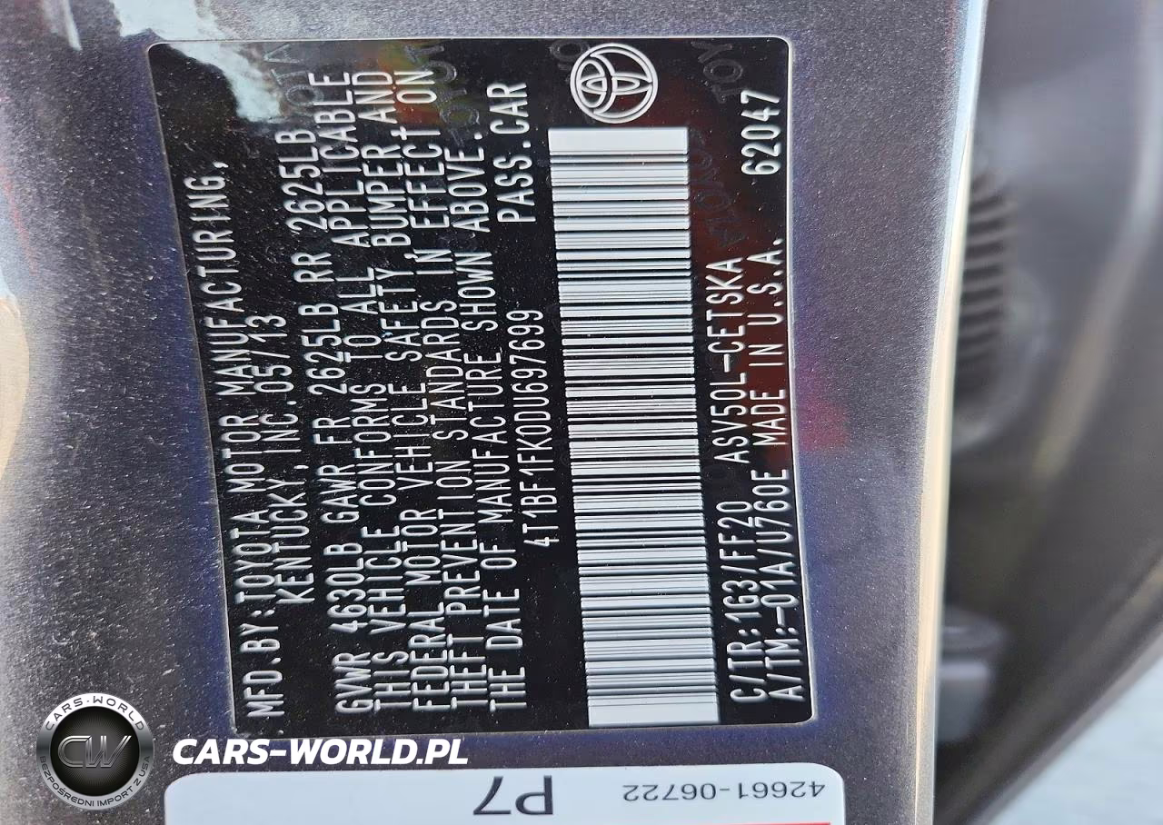 2013 Toyota Camry Se VIN:4T1BF1FK0DU697699 - 12