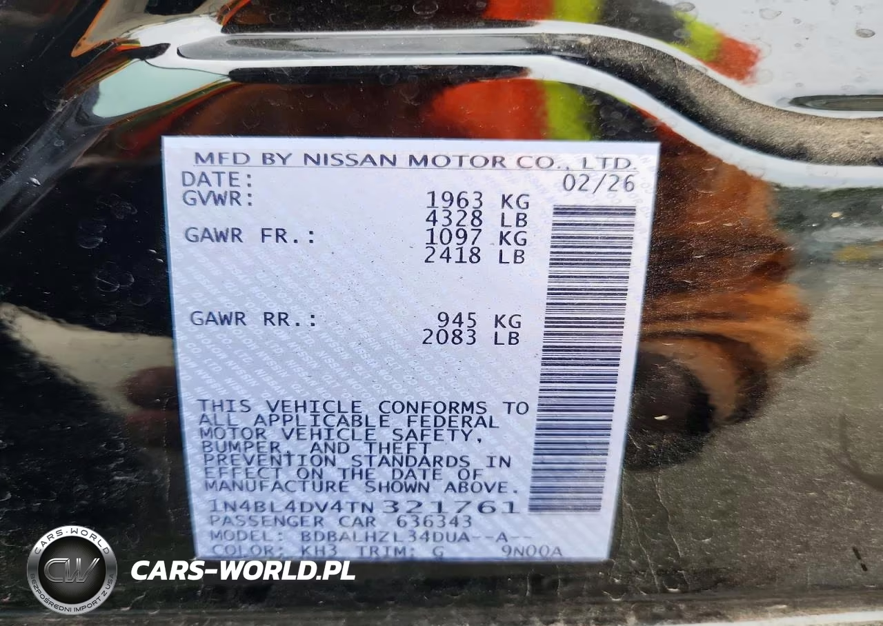 2026 Nissan Altima Sv VIN:1N4BL4DV4TN321761 - 12