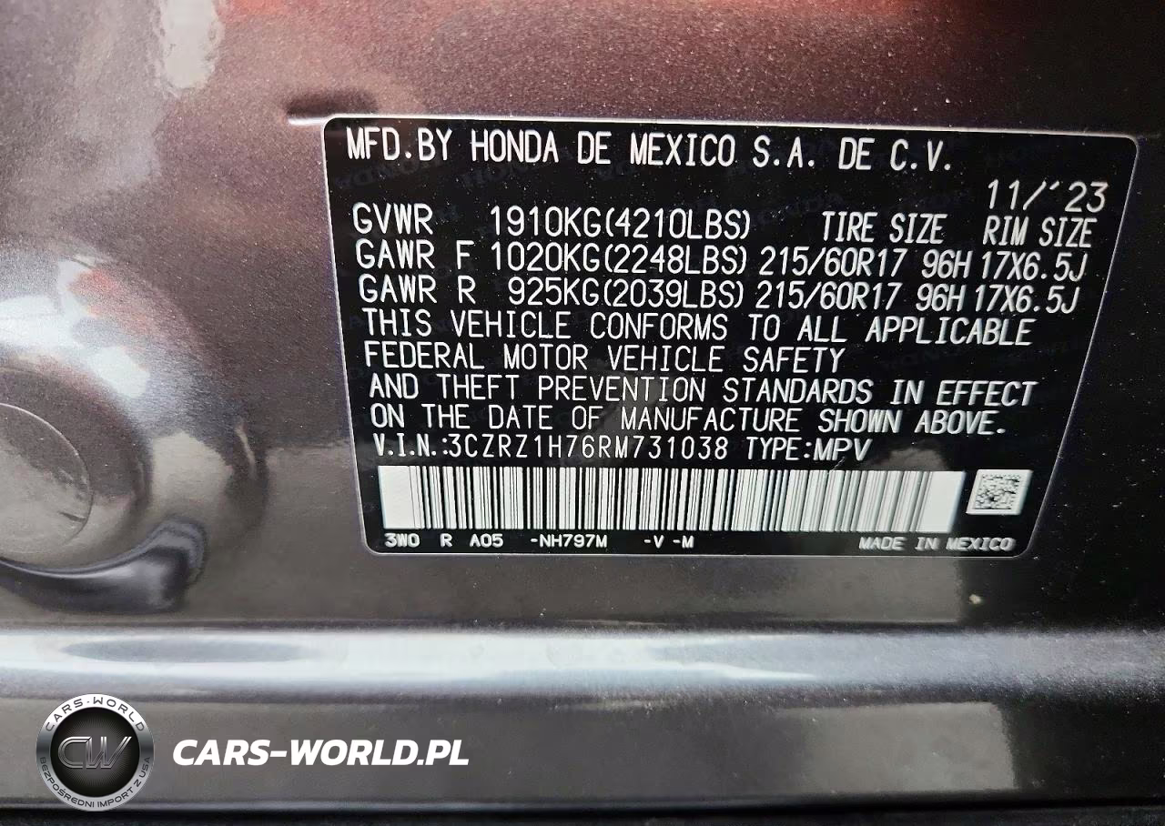 2024 Honda Hr-V Exl VIN:3CZRZ1H76RM731038 - 13