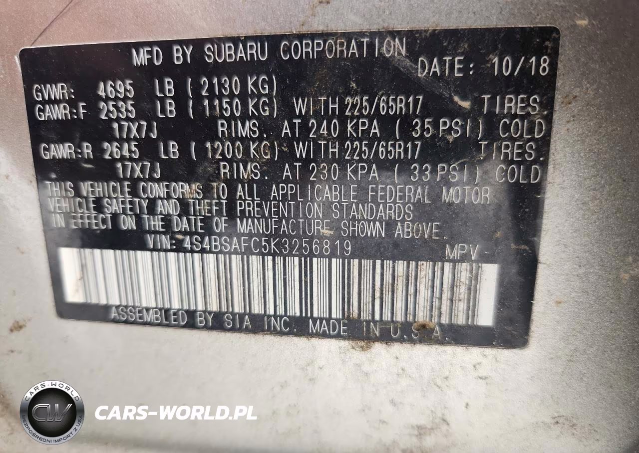 2019 Subaru Outback 2.5I Premium VIN:4S4BSAFC5K3256819 - 12