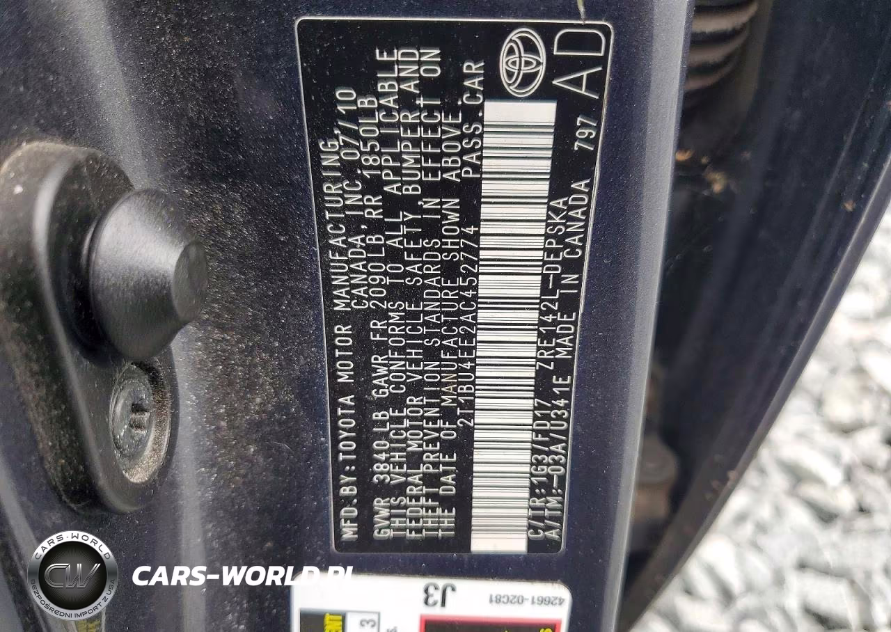 2010 Toyota Corolla S VIN:2T1BU4EE2AC452774 - 12