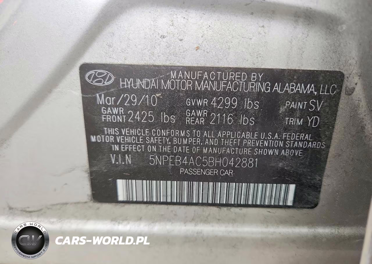 2011 Hyundai Sonata Gls VIN:5NPEB4AC5BH042881 - 12