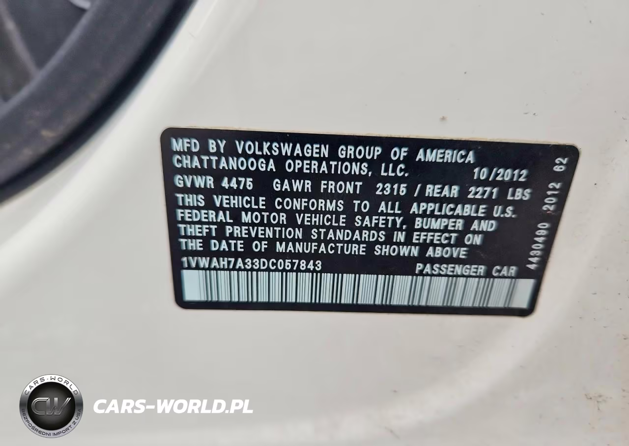 2013 Volkswagen Passat S VIN:1VWAH7A33DC057843 - 12