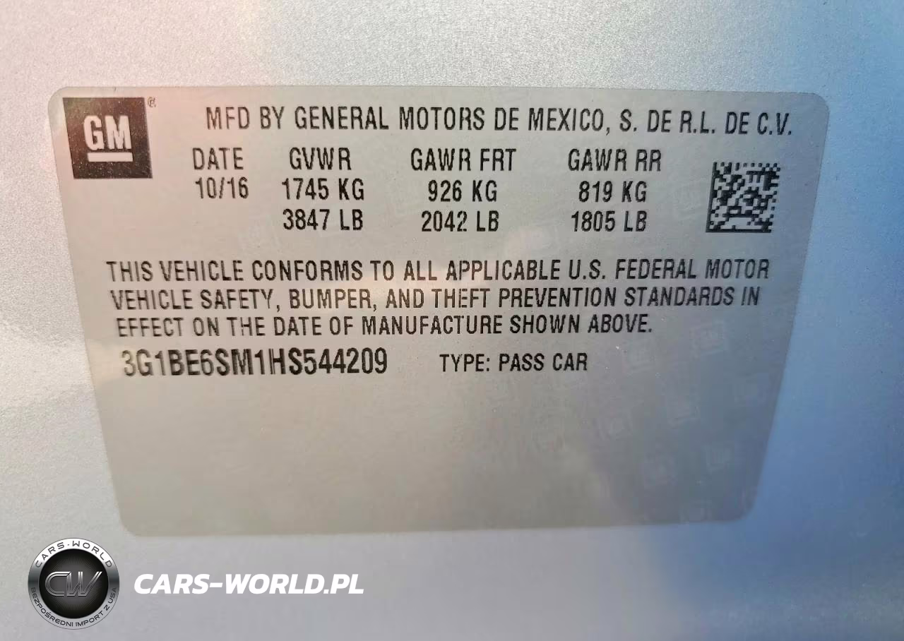 2017 Chevrolet Cruze Lt VIN:3G1BE6SM1HS544209 - 12