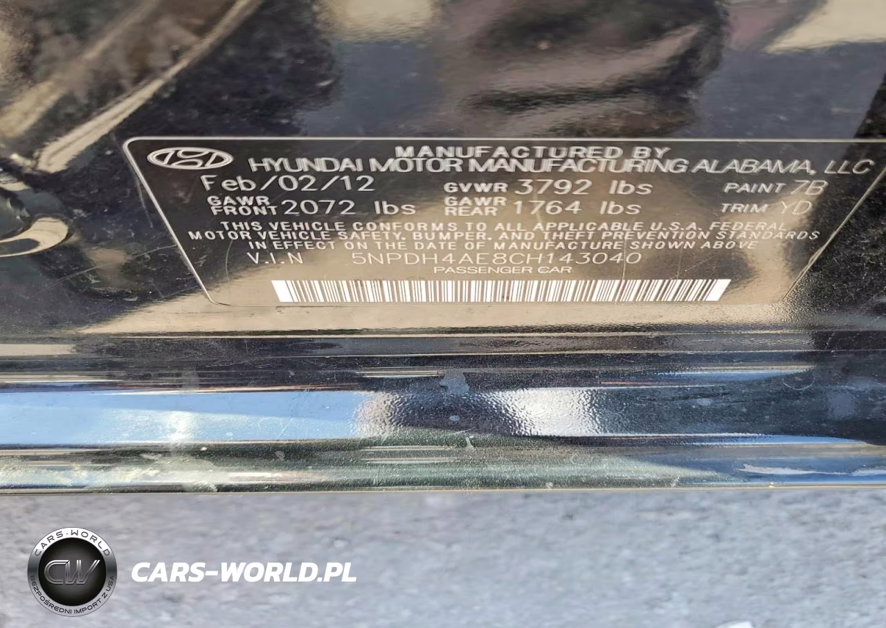2012 Hyundai Elantra Limited VIN:5NPDH4AE8CH143040 - 12