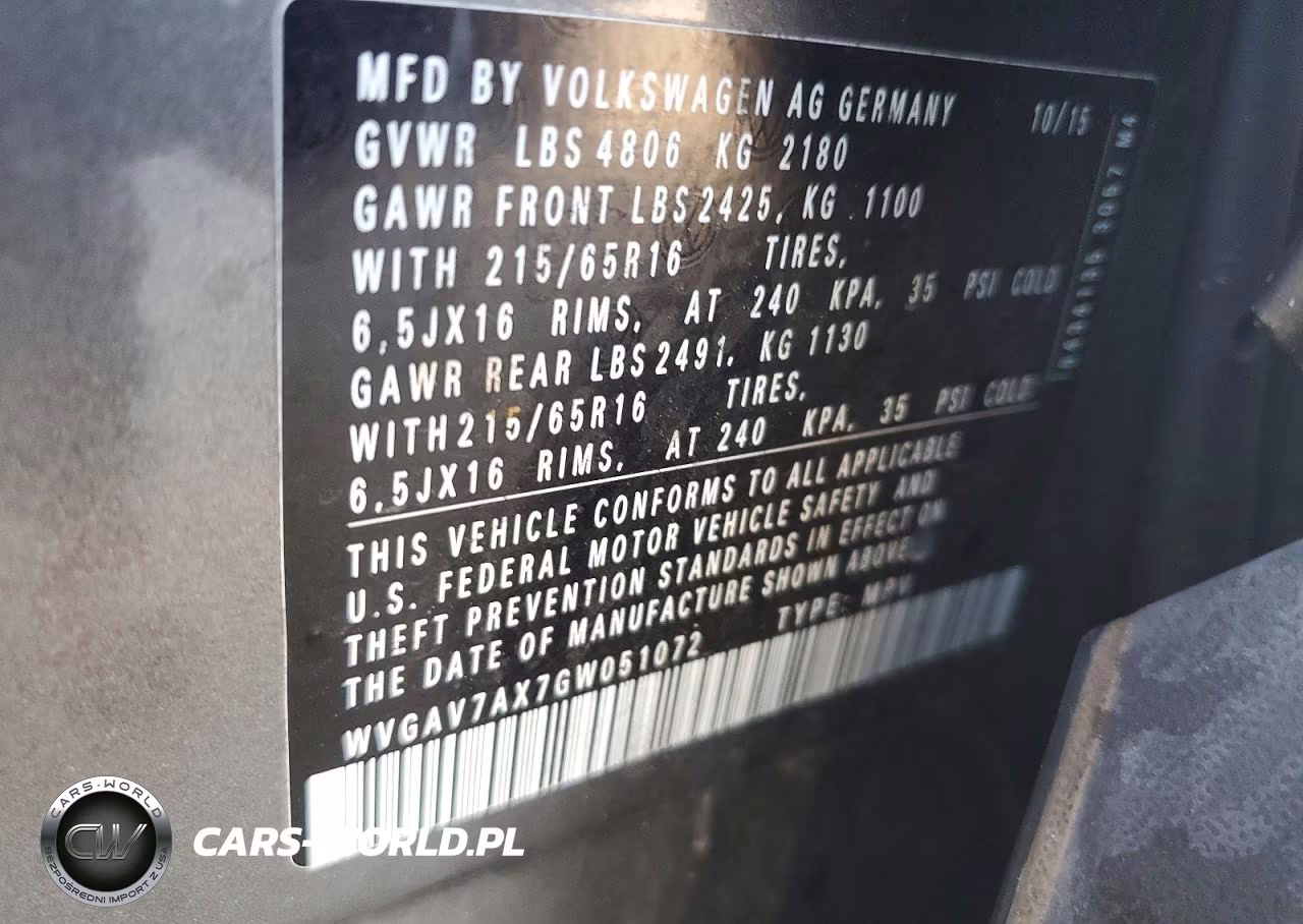 2016 Volkswagen Tiguan S VIN:WVGAV7AX7GW051072 - 13