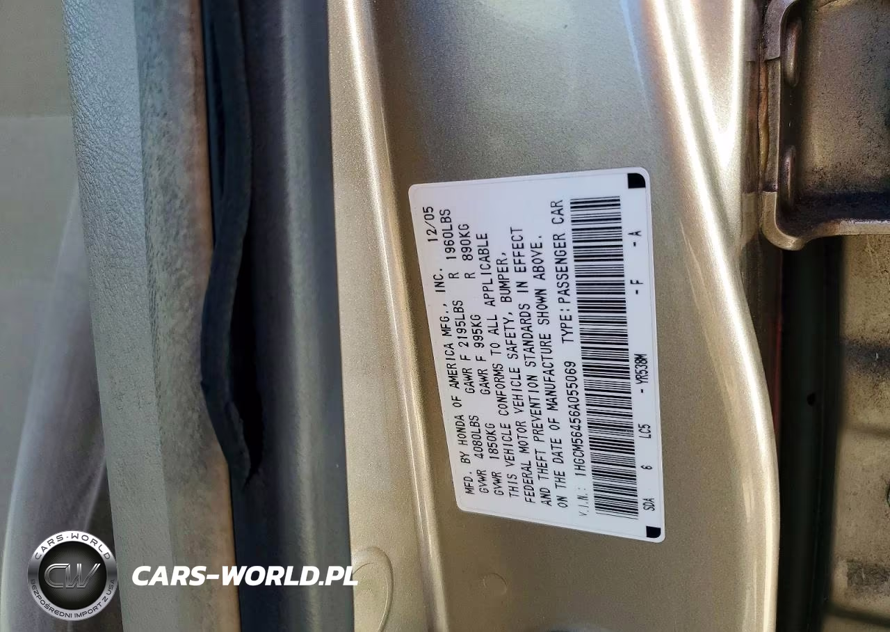 2006 Honda Accord 2.4 Lx VIN:1HGCM56456A055069 - 12