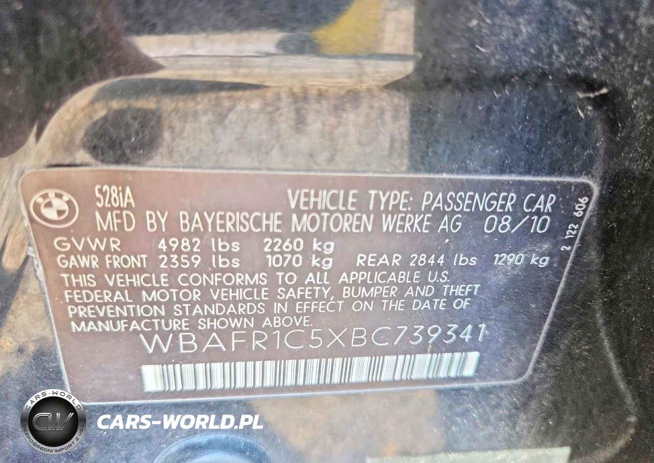 2011 BMW 5 Series VIN:WBAFR1C5XBC739341 - 12