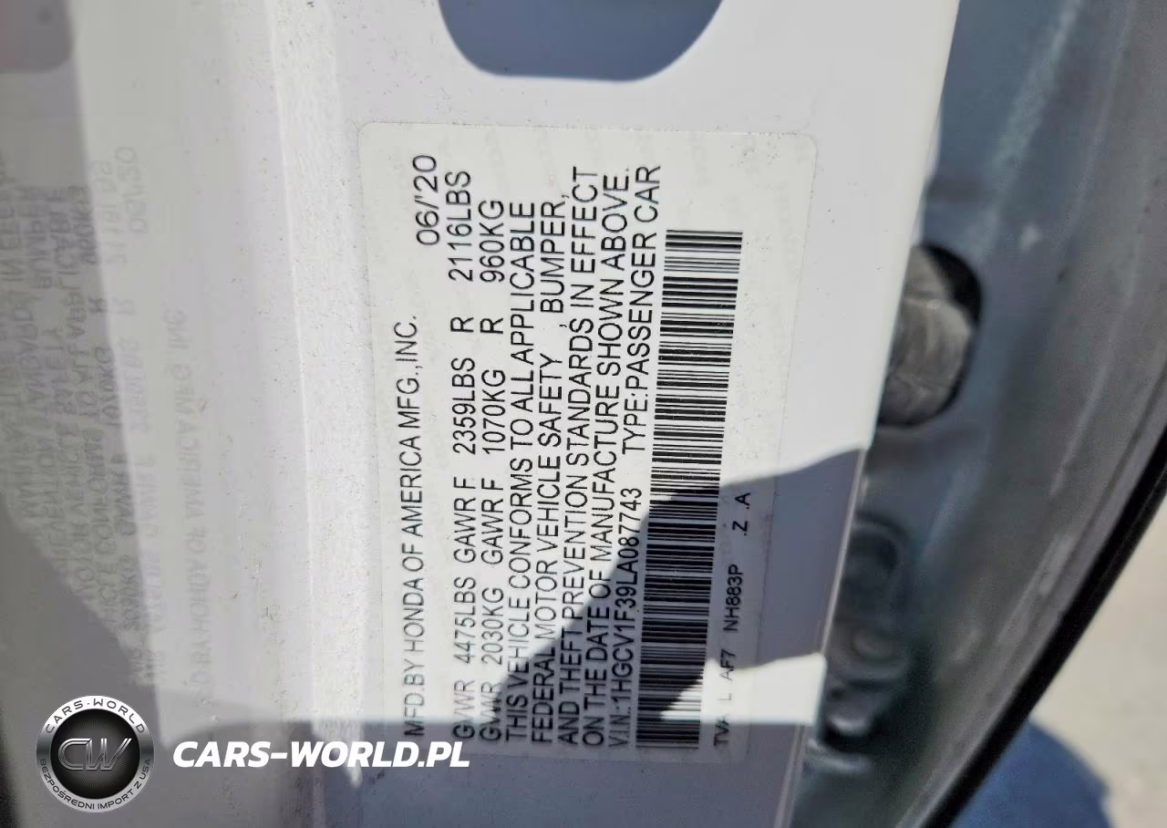 2020 Honda Accord Sport VIN:1HGCV1F39LA087743 - 12